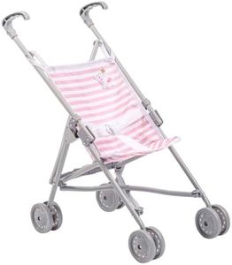 JC Toys Boutique | Folding Umbrella Doll Stroller for Children 2 Years Plus, Pink Stripes and Soft Embroidery | Sturdy Metal Frame | Pretend Play with Dolls up to 18” Long | Seat Belt