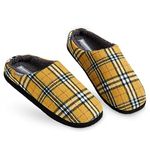 DUNLOP Mens Slippers, Comfy Memory Foam Slippers For Men, Warm Faux Sheepskin Slippers Mens, Indoor Outdoor Anti Slip House Shoes, Gifts For Men Teenage Boys (Grey/Mustard, numeric_9)