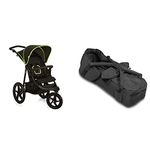 Hauck Pushchair Runner, XL Air Wheels, All Terrain, Up to 25 kg, Fully Reclining, Height Adjustable, Large Shopping Basket, Black Neon Yellow & 2-in-1 Carrycot Convertible to Footmuff, Black