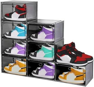 Yukui LLc Large Shoe Boxes Clear Plastic Stackable, 8 Pack Drop Side Shoe Storage Boxes with Magnetic Door, Shoe Storage Organizer Sneaker Storage Display Fit up to US Size 13 Black