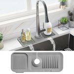 PoYang Kitchen Sink Splash Guard, Silicone Draining Mat for Sink, Short Silicone Faucet Drainer Pad, Sink Protectors for Kitchen Sink Mat, Sponge Holder for Kitchen Sink Accessories, 14.6 inch Grey