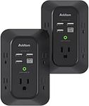 2 Pack USB Wall Charger Surge Protector, 5 Outlet Extender with 4 USB Charging Ports (1 USB C Outlet) 3 Sided 1800J Power Bar Multi Plug Outlets, Wall Adapter Spaced for Home Office, Black