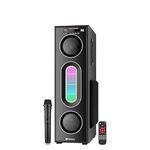 Tronica Banjo-4 Tower Speaker Bluetooth Deep Bass Home Theater with 50W Premium Signature Sound, Master Remote,RGB Lights and Free Wireless mic