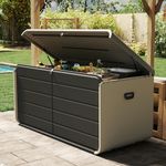 Domi 200 Gallon Resin Deck Box, Waterproof & UV-Resistant Outdoor Large Storage Box Lockable Storage Bin for Patio Cushions Pool Supplies Garden Tools and Delivery Storage