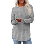 Sold and Shipped by Only Products Knit Tops for Women Loose Fit Dressy Crew Neck Sweater Tunic 2041 Casual T Shirt Pullover High Low Curved Hem Blouse(Gray XX-Large)