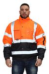 Mega_JumbleSale® Hi Vis, High Visibility Safety Jacket, Security Waterproof Jacket for Mens / Hi Viz Fleece Jumper Trouser Reflective Workwear (S, Hi Vis Security Jacket ORANGE / NAVY)