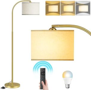 NUFECARG Arc Floor Lamp, Arching Drum Shade Tall Lamp with Adjustable Stepless Colors and Brightness, Reading Light with 30-Minute Timer, Modern Living Room Decor, Gold