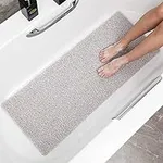 Rzoysia Non Slip Tub Mat for Textured Surface, Loofah Shower Mat Without Suction Cups, 16"x39.3" Bathtub Mat with Drain, 3/5 Inch Thick Soft Bathroom Mats, Quick Drying