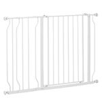 PawHut Dog Gate Wide Stair Gate w/ Door Pressure Fit Pets Barrier for Doorway, Hallway, 76H x 75-115W cm - White