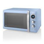 Swan SM22030LBLN Retro LED Digital Microwave with Glass Turntable, 5 Power levels & Defrost Setting, 20L, 800W, Blue