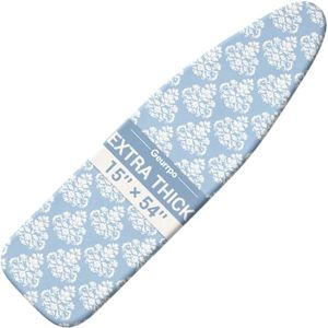 Geurrpo Ironing Board Cover and Pads Fit Standard Size 15x54 Inch Iron Boards Large Thick Cotton Padded Heavy Duty Scorch and Stain Resistant Elastic Edge Hook and Loop Fasteners for Home Laundry