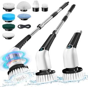 Electric Spin Scrubber, Jorking Cordless Power Scrubber Up to 420RPM Powerful Cleaning, Shower for Cleaning Bathtub, Tile & Floor with 8 Types of Replaceable Brush Heads, Black White (ANS-8051A)