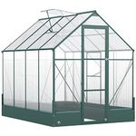 Outsunny 8.2' x 6.2' Upgraded Greenhouse with Temperature Controlled Window, Raised Garden Bed and Foundation, Walk-in Outdoor Plant Garden Green House with Aluminum Alloy Frame