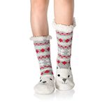 WYTartist Women Slipper Socks Super Soft and Warm Fleece Lined Socks Stripe Cute Animals Winter Socks for Women and Girls (White Bear)