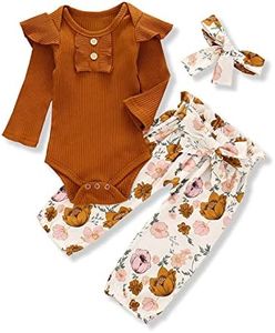 Kislio Newborn Baby Girls Clothes Ribbed Ruffled Romper+Floral Pants+Headband Infant Outfit Set