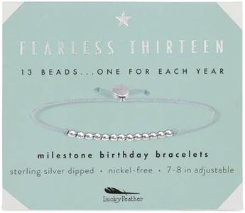 Lucky Feather Gifts for 13 Year Old Girl; 13th Birthday Bracelet with 13 Dainty Sterling Silver Dipped Beads on Adjustable Cord; Bat Mitzvah Gift