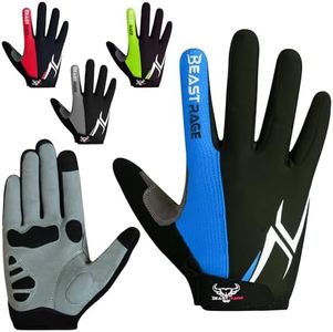BEAST RAGE Gants de Cyclisme Demi-Doigts pour Homme et Femme, rembourrés en Gel, antidérapants, Absorbant Les Chocs, Gants de Gym, Gants de VTT Respirants pour VTT (Doigt Bleu Plein, L)