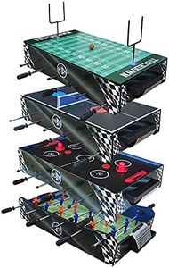 KICK Convoy 40″ 4-in-1 Mini Tabletop (Blue) - Combo Game Table Set for Playroom, Kids, Children - Foosball, American Football, Push-Hockey and Table Tennis