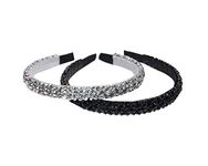 Vogue Hair Accessories New Limited Edition Crystal Beaded Plastic Fancy Party Hairband For Women (Grey & Black)