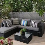 OUTLIVING Outdoor Garden Patio Seating Sofa Set with Center Table 5 Seater Sofa Set for Balcony (Black, Rattan), 140 Cm, 78 Cm, 62 Cm