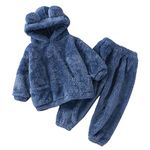 Toddler Kids Baby Girl Boy Clothes Winter Warm Fleece Hooded Bear Ear Sweatshirt Tops and Pants 2Pcs Fall Tracksuit Outfits Pajamas Sleepwear Set 2t Zip up Romper (1-Blue, 2-3 Years)