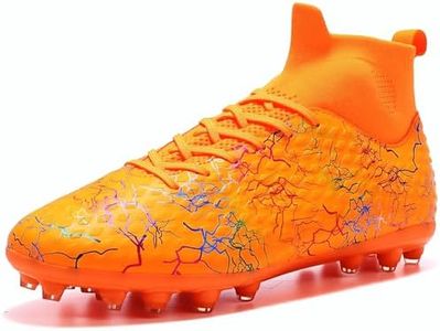 TerGisisi Boys Girls Soccer Cleats High-top Training Football Cleats Kids Ankle-high Soccer Shoes Lightweight Outdoor Futsal, Orange, 3 Little Kid