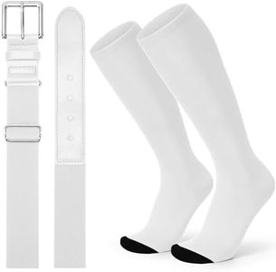 XZQTIVE Baseball Socks and Belt Combo Set Adjustable Softball Socks and Belt for Youth Adult,White