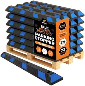 Xpose Safety 72" Heavy Duty Blue Rubber Parking Stopper (Bulk Half Pallet 24 Pack) – Wheel Stops, Lot Bumpers & Parking Curb for Handicap, Driveway or Ramp – Bumper Stops with Blue Reflective Strip
