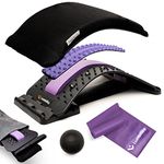 Lumbility Lower Back Stretcher for Pain Relief Bundle - Multi Level Back Stretcher with Memory Foam - Massage Ball & Elastic Resistance Band to Help Reduce Chronic Back Pain and Improve Posture