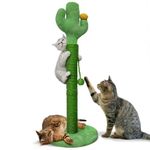 Tall Cat Scratching Post for Indoor Cats 83cm Cactus Cat Scratch Post Large Scratch Posts For Adult Cats Sisal Rope Covered Cat Post With Ball Sturdy Claw Scratcher Stable Base Heavy Duty 33inch