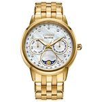 Citizen Eco-Drive Calendrier Diamond Dial and Gold-Tone Bracelet Watch | 37mm | FD0002-57D, gold, 9 inches, Classic