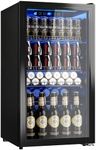 Manastin Beverage Refrigerator Cooler-130 Cans Freestanding Mini Fridge Cooler with Glass Door, Adjustable Shelves & Digital Temperature Display for Soda, Wine or Beer (Black, 3.2 Cu.Ft)