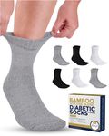 Pembrook Bamboo Viscose Diabetic Socks for Women & Men - 6 Pairs Ankle Socks for Swollen Feet | Neuropathy Socks | Stretch Top Diabetic Socks for Men 9-12 | Black, Gray, White