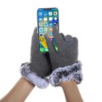 Alexvyan Women Wrist Winter Soft and warm Covered Finger Rabbit Fur Gloves/Mittens (Warm, Windproof, Wool) (With Mobile Screen Touch) (Grey)