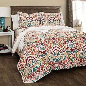 Lush Decor Clara Quilt 3 Piece Reversible Bedding Set, Full/Queen, Turquiose & Tangerine