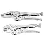 Locking Pliers, 2pcs High Carbon Steel Vi se Grip Pliers Set Curved Jaw Straight Jaw Locking Pliers Vice Grip Wrench Set Hand Tools