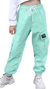 AOWKULAE Girls & Women‘s Casual Cargo Jogger Pants, 6 Years - Women 3XL, S-aqua, Small