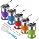 5 Pcs Stainless Steel Cups with Straws and Lids, 17oz Sippy Tumblers Spill Proof Cups Reusable Water Bottle Tumbler, Drinking Mug Glasses for School, Office, Indoor, Outdoor