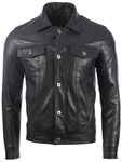 Aviatrix Men's Super-Soft Real Leather Classic Harrington Fashion Jacket (KUIG) 4XL Black