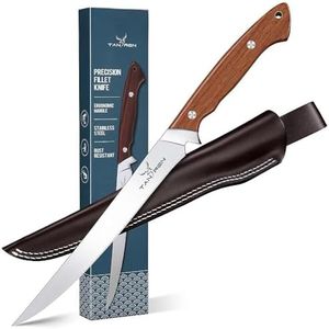 TAN REN Fillet Knife for Fish 9 Inch, Professional Stainless Steel Fishing Knives with Sheath for Filleting and Cleaning, Full Tang Filet Knife for Meat with Ergonomic Wood Handle, Father's Day Gift