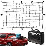 Bungee Cargo Net, High Elastic Mesh Storage Organizer 3x4Ft Truck Bed Net Stretches to 6x8Ft with 12 ABS Universal Hooks and Storage Bag for Pickup Trailer RV SUV Car Accessories Travel Luggage Net