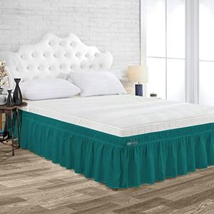 53cm(21") Drop Queen Size Teal Wrap Around Bed Skirt Split Corner Pleated Style Easy Fit Easy Care Fade & Wrinkle Resistant-Cotton Micorfiber Made