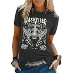Nashville Music City Shirt Women Vintage Guitar Graphic Tees Country Music Tops Tennessee T Shirt Rock Band Tee Tops, Dark Grey, XL
