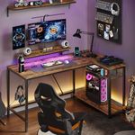 Bestier 52 Inch Gaming Desk with Power Outlet & USB Ports, Reversible Small L Shaped Computer Desk with LED Strip & Headset Hooks, Corner Desk for Small Home Office Spaces, Bedroom Rustic