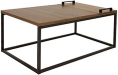 Sunnydaze 39-Inch W Industrial-Style Coffee Table with Removable Serving Tray with PVC Feet - Aluminum Tray Handles