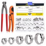 Mardatt 47Pcs Single Ear Hose Clamps with Ear Clamp Pincer Pliers Crimping Tool & PEX Pipe Cutter, 7mm to 18.5mm 304 Stainless Steel Hose Assortment Kit for Automotive Plumbing Use