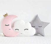 The Purple Tree Cute Cloud Moon Star Cot Cushion (Pack of 3, 16x16 inch, Velvet) Kids Cushion, Soft Toy, Soft Plush Pillow, cot Cushion, Nursery décor, Baby Cushion