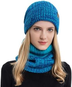 HUAMULAN Men Women Winter Beanie Hat Scarf Set Knit Ski Snow Hats Thick Fleece Lined Slouchy Earflaps Skull Cap Neck Warmer, Bg9135-blue, One Size
