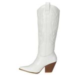 SheSole Womens Knee High Western Cowboy Cowgirl Boots Chunky Heel Pull On Pointed Toe Embroidered White US Size 11