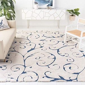 SAFAVIEH Shaggy Rug for Living Room, Dining Room, Bedroom - Florida Shag Collection, High Pile, in Cream and Blue, 183 X 274 cm